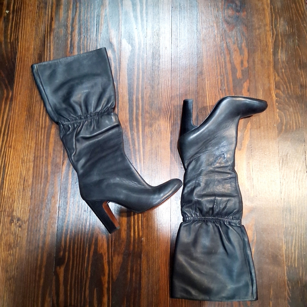 No. 704 b “Penny” Leather Cinched Knee Boots Black Leather US Size 9.5.